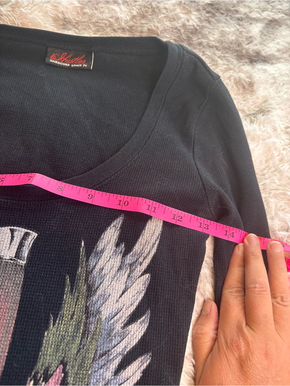 Rare VintageY2K Hustler Black Long Sleeve Graphic Tee with Rose & Dagger - Picture 4 of 8